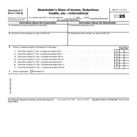 Document preview: IRS Form f1120sk3 — IRS, United States (CERFA n°1120SK3)