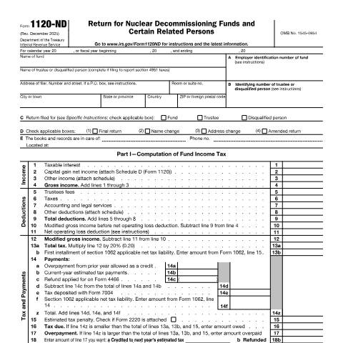 Document preview: IRS Form f1120nd — IRS, United States (CERFA n°1120ND)