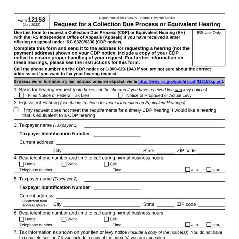 Document preview: IRS Form f12153 — IRS, United States (CERFA n°12153)