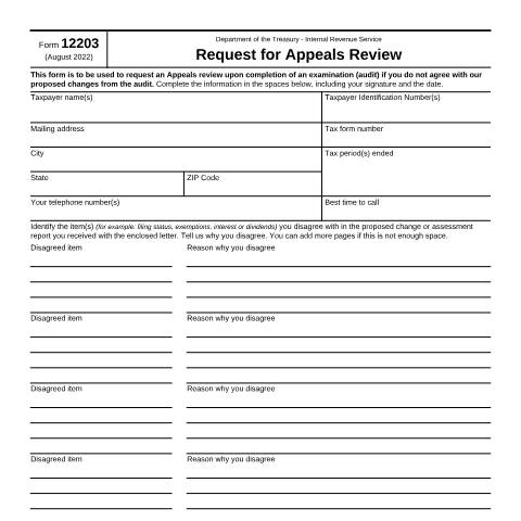 Document preview: IRS Form f12203 — IRS, United States (CERFA n°12203)