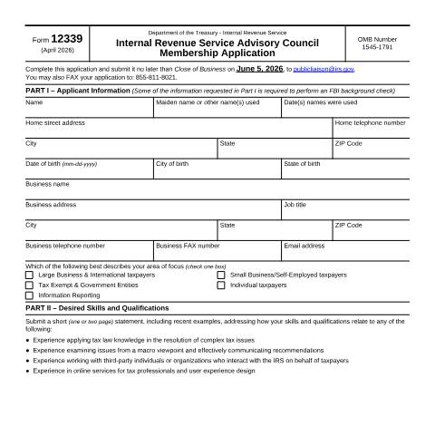 Document preview: IRS Form f12339 — IRS, United States (CERFA n°12339)