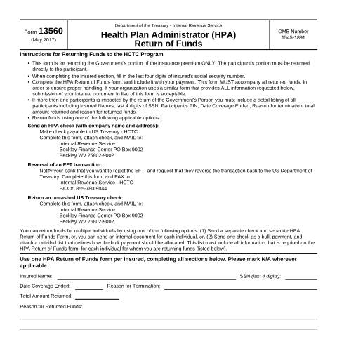 Document preview: IRS Form f13560 — IRS, United States (CERFA n°13560)