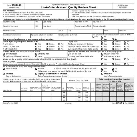 Document preview: IRS Form f13614c — IRS, United States (CERFA n°13614C)