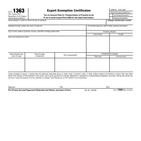 Document preview: IRS Form f1363 — IRS, United States (CERFA n°1363)