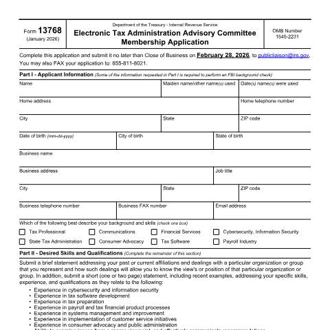 Document preview: IRS Form f13768 — IRS, United States (CERFA n°13768)
