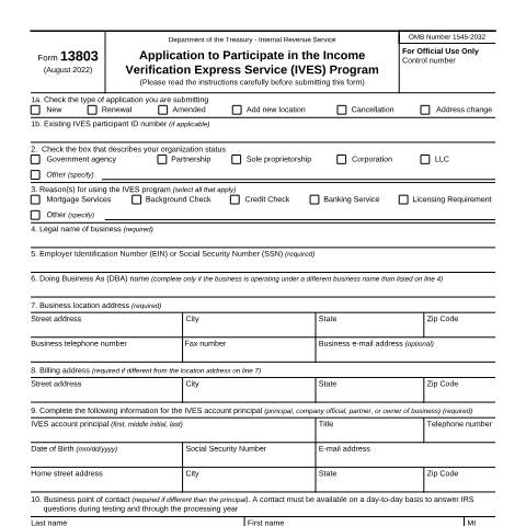 Document preview: IRS Form f13803 — IRS, United States (CERFA n°13803)