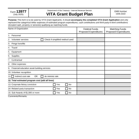 Document preview: IRS Form f13977 — IRS, United States (CERFA n°13977)