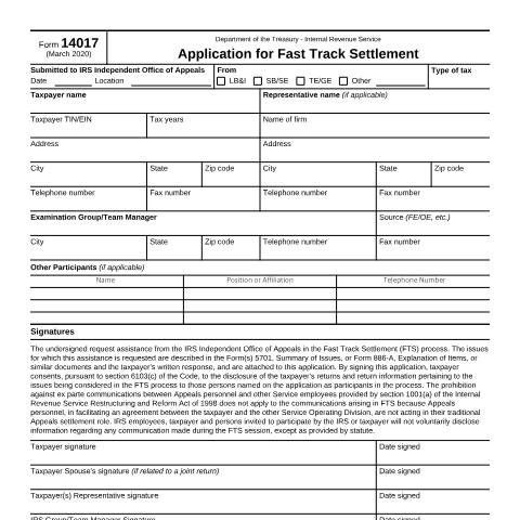Document preview: IRS Form f14017 — IRS, United States (CERFA n°14017)