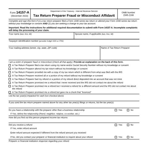 Document preview: IRS Form f14157a — IRS, United States (CERFA n°14157A)