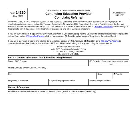 Document preview: IRS Form f14360 — IRS, United States (CERFA n°14360)