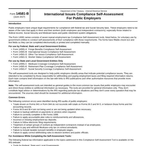 Document preview: IRS Form f14581b — IRS, United States (CERFA n°14581B)