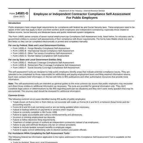 Document preview: IRS Form f14581g — IRS, United States (CERFA n°14581G)