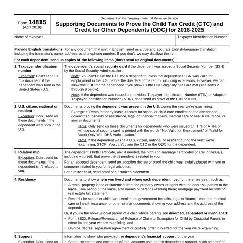 Document preview: IRS Form f14815 — IRS, United States (CERFA n°14815)