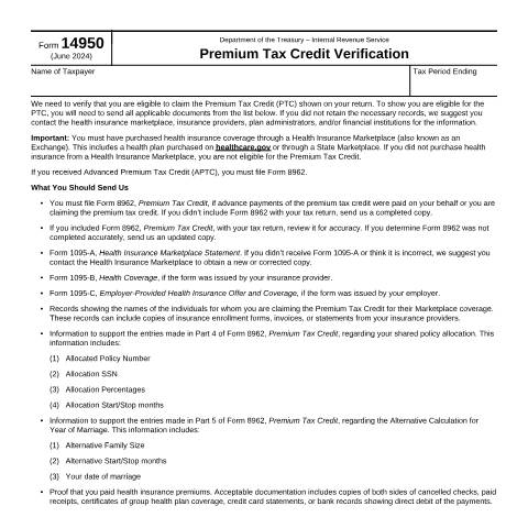 Document preview: IRS Form f14950 — IRS, United States (CERFA n°14950)