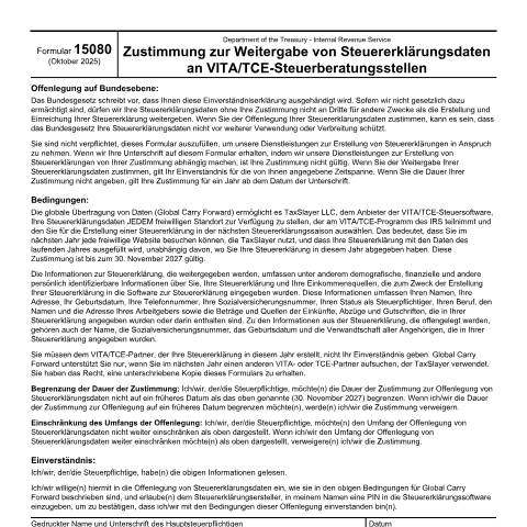 Document preview: IRS Form f15080de — IRS, United States (CERFA n°15080DE)