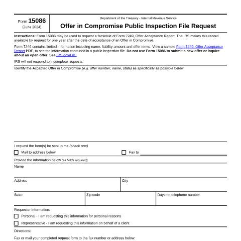 Document preview: IRS Form f15086 — IRS, United States (CERFA n°15086)