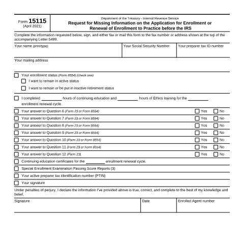 Document preview: IRS Form f15115 — IRS, United States (CERFA n°15115)