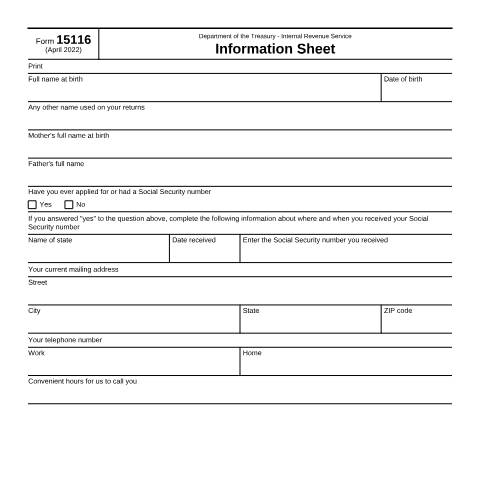 Document preview: IRS Form f15116 — IRS, United States (CERFA n°15116)