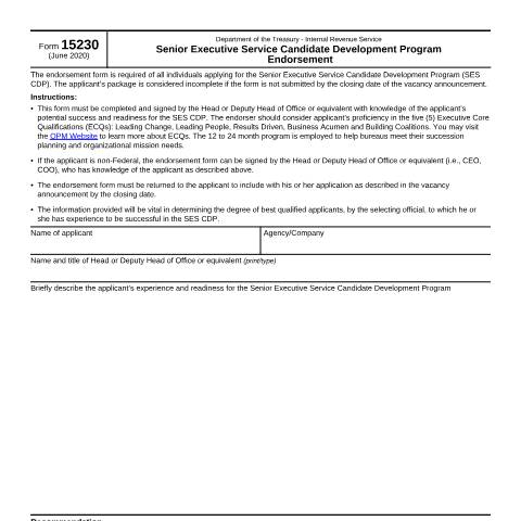 Document preview: IRS Form f15230 — IRS, United States (CERFA n°15230)