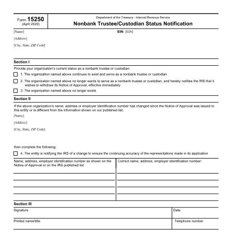 Document preview: IRS Form f15250 — IRS, United States (CERFA n°15250)