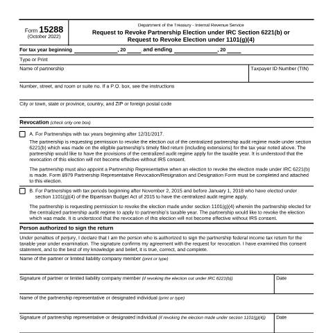 Document preview: IRS Form f15288 — IRS, United States (CERFA n°15288)