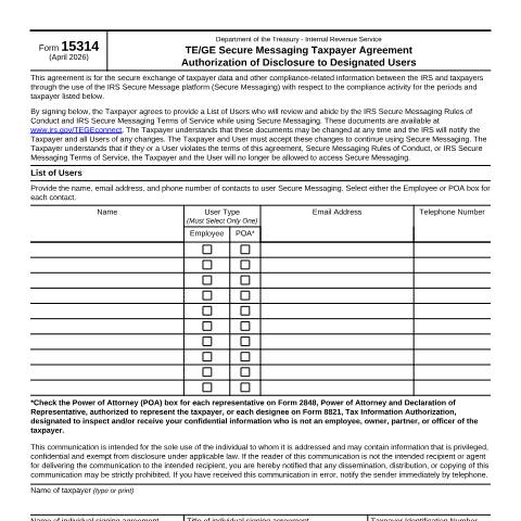 Document preview: IRS Form f15314 — IRS, United States (CERFA n°15314)