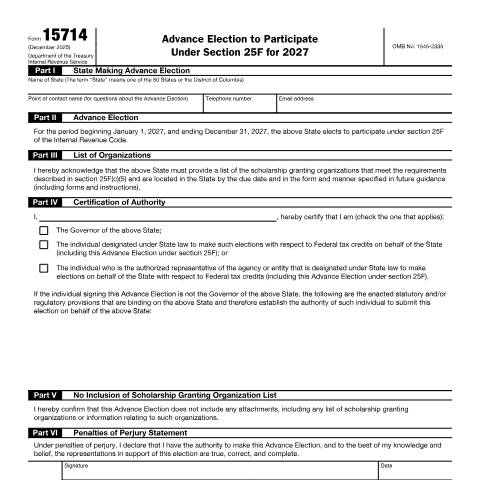 Document preview: IRS Form f15714 — IRS, United States (CERFA n°15714)