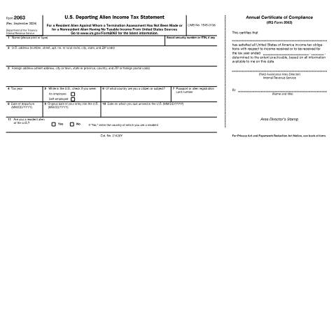 Document preview: IRS Form f2063 — IRS, United States (CERFA n°2063)
