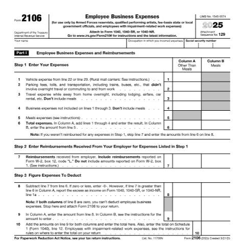 Document preview: IRS Form f2106 — IRS, United States (CERFA n°2106)