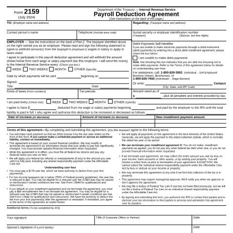 Document preview: IRS Form f2159 — IRS, United States (CERFA n°2159)