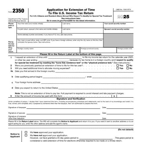 Document preview: IRS Form f2350 — IRS, United States (CERFA n°2350)