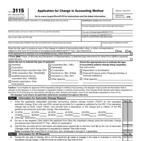 Document preview: IRS Form f3115 — IRS, United States (CERFA n°3115)