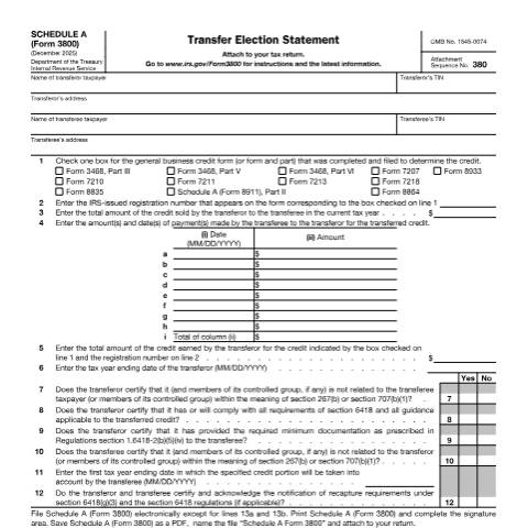 Document preview: IRS Form f3800a — IRS, United States (CERFA n°3800A)