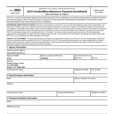 Document preview: IRS Form f3881 — IRS, United States (CERFA n°3881)