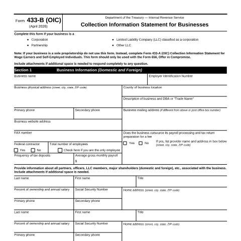 Document preview: IRS Form f433boi — IRS, United States (CERFA n°433BOI)