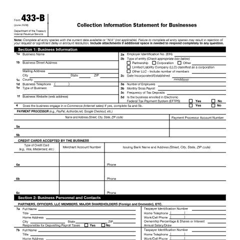 Document preview: IRS Form f433b — IRS, United States (CERFA n°433B)