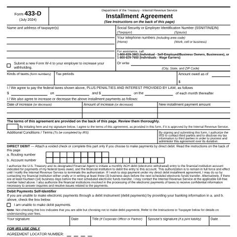 Document preview: IRS Form f433d — IRS, United States (CERFA n°433D)