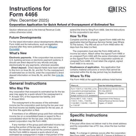 Document preview: IRS Instructions i4466 — IRS, United States (CERFA n°INST-4466)