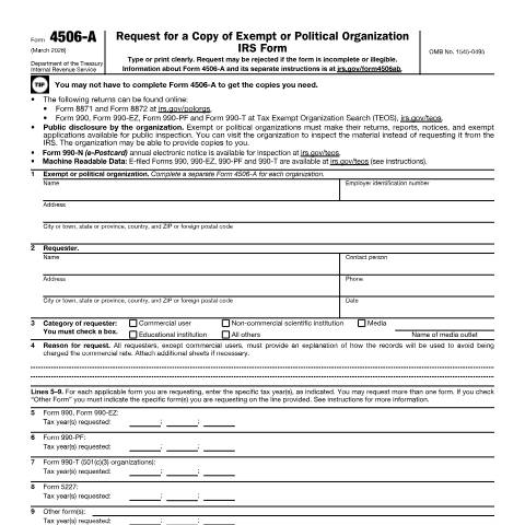 Document preview: IRS Form f4506a — IRS, United States (CERFA n°4506A)