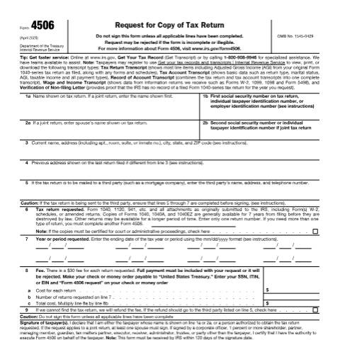 Document preview: IRS Form f4506 — IRS, United States (CERFA n°4506)