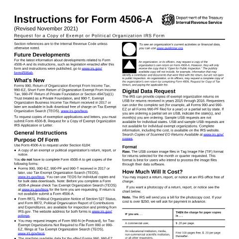 Document preview: IRS Instructions i4506a — IRS, United States (CERFA n°INST-4506A)