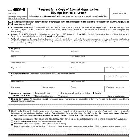 Document preview: IRS Form f4506b — IRS, United States (CERFA n°4506B)