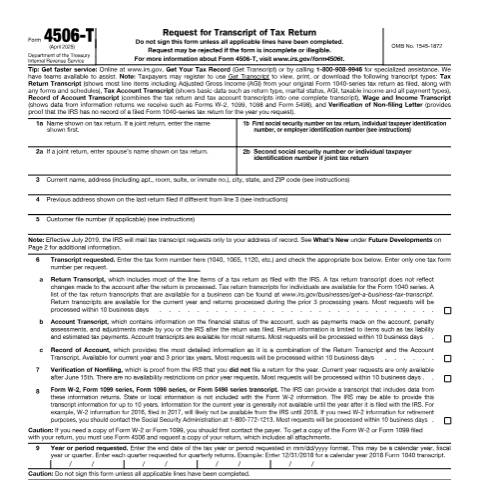 Document preview: IRS Form f4506t — IRS, United States (CERFA n°4506T)
