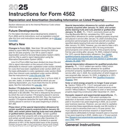 Document preview: IRS Instructions i4562 — IRS, United States (CERFA n°INST-4562)