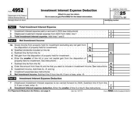 Document preview: IRS Form f4952 — IRS, United States (CERFA n°4952)