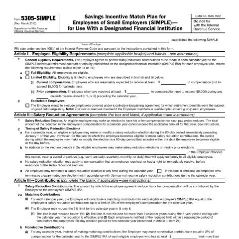 Document preview: IRS Form f5305sim — IRS, United States (CERFA n°5305SIM)
