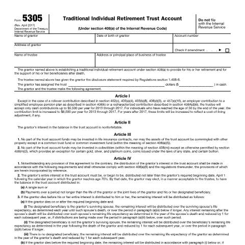Document preview: IRS Form f5305 — IRS, United States (CERFA n°5305)