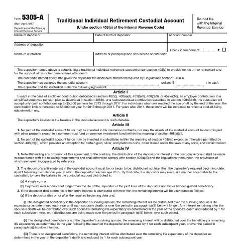 Document preview: IRS Form f5305a — IRS, United States (CERFA n°5305A)