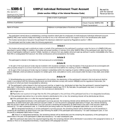 Document preview: IRS Form f5305s — IRS, United States (CERFA n°5305S)