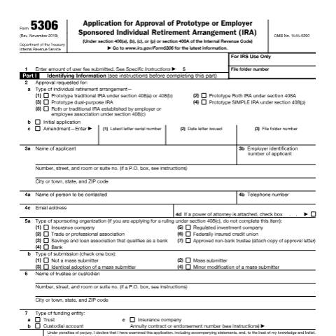Document preview: IRS Form f5306 — IRS, United States (CERFA n°5306)